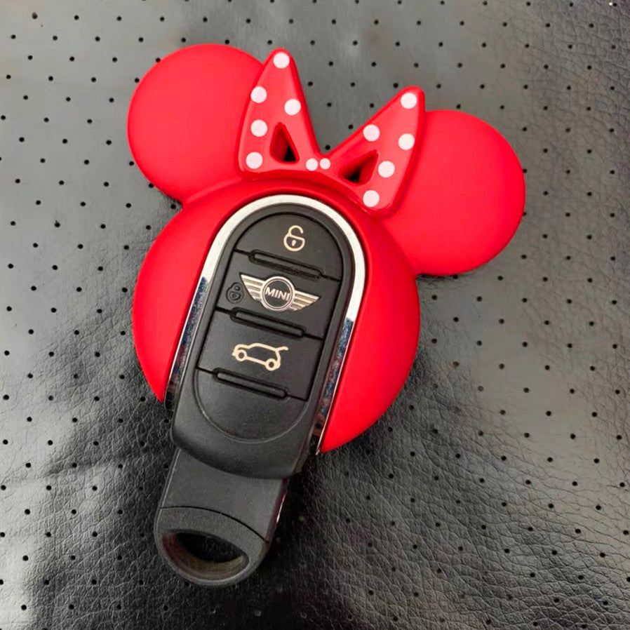 Red Mini Cooper Mouse Ear Shape Key Fob Cover Case Protector with Bow