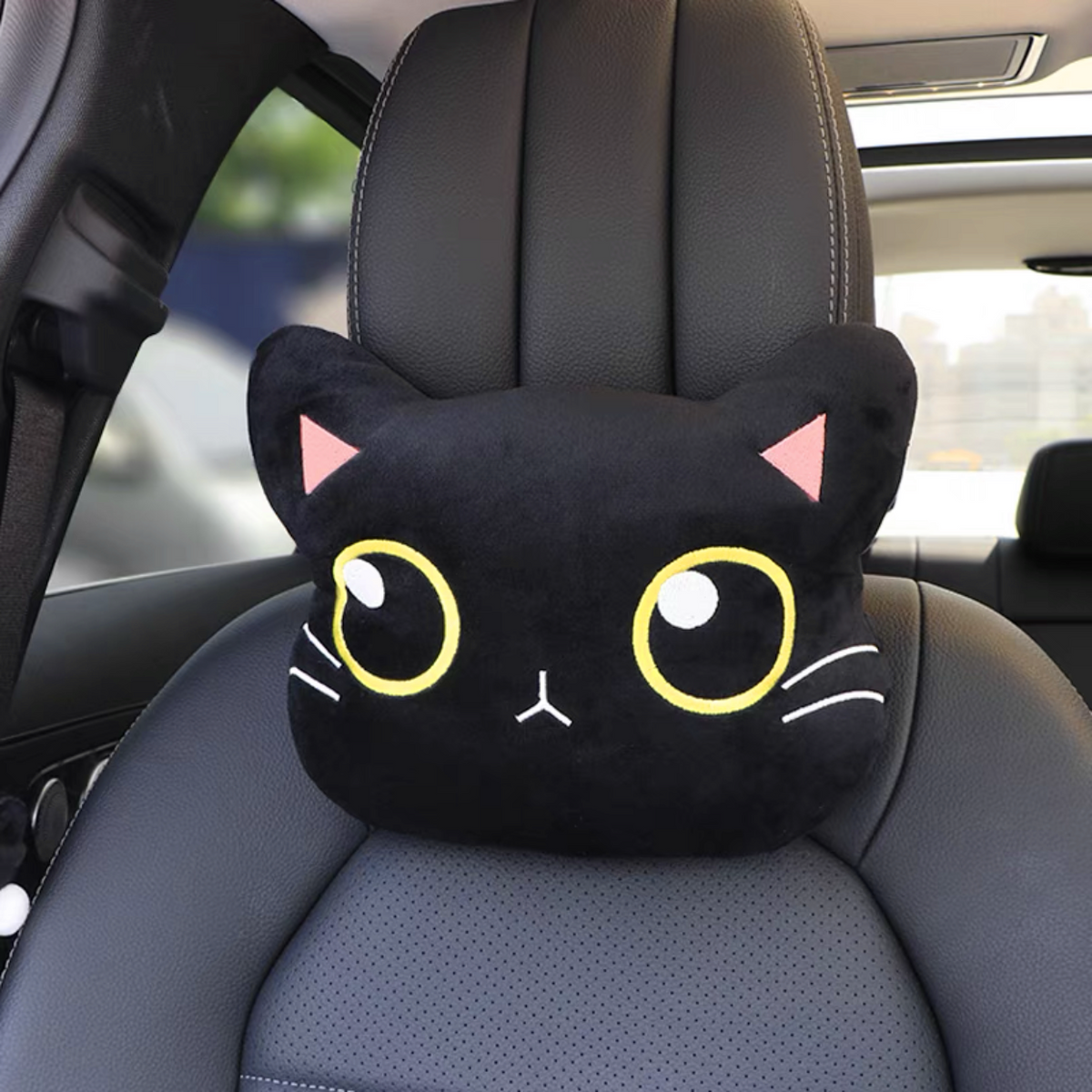 Black Cat Meow Seat Belt Cover (2x) or Seat Headrest Cushion Pillow ...