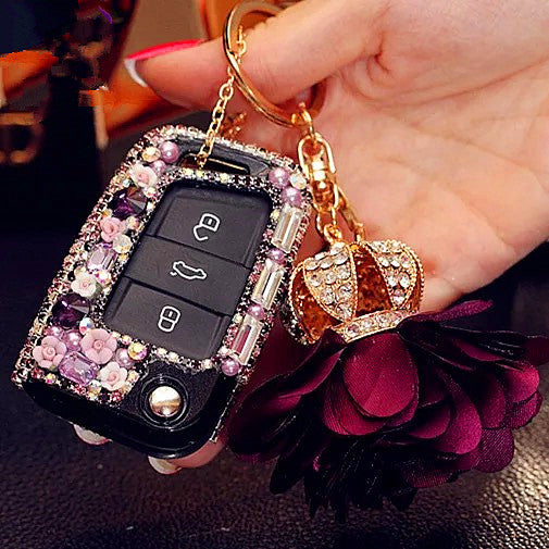 Bling Car Key Holder with Rhinestones for VW Golf GTI Scoda Touran - Purple