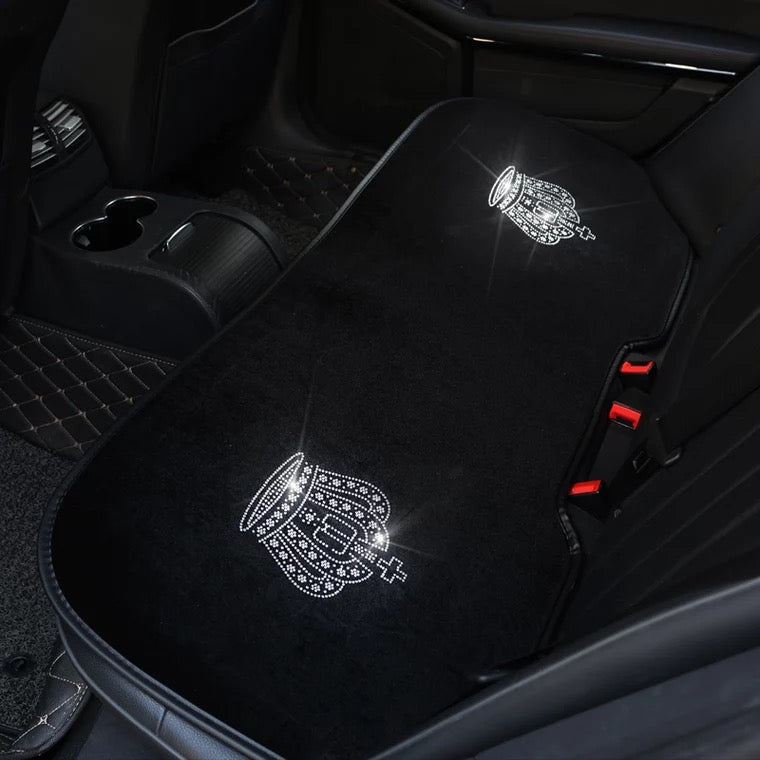 34 Pieces Bling Velvet Fabric Car Seat Covers Full Set Black Bling