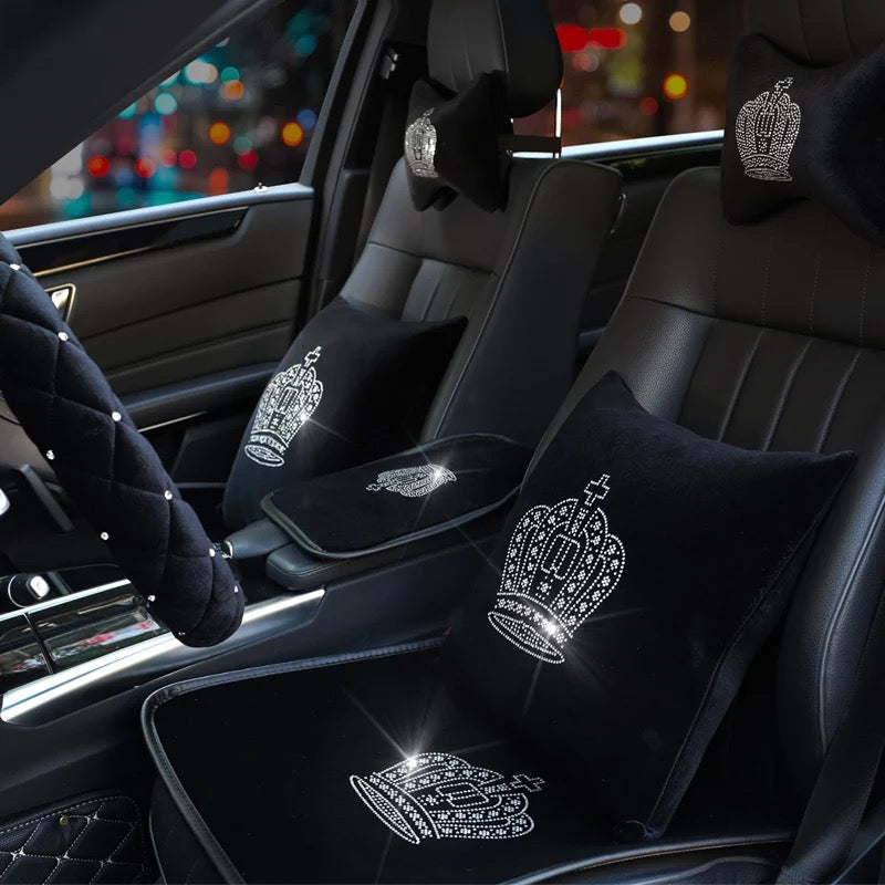 34 Pieces Bling Velvet Fabric Car Seat Covers Full Set Black Bling Car  Accessories for Women, Diamond Steering Wheel Cover Rhinestone Crystal Seat  Belt Cover Center Console Pad Car Decor, Black 