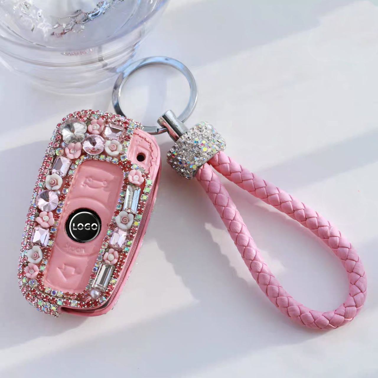 Bling Car Key Holder with Rhinestones and flowers for BMW x1 320 x5 z4 530 etc