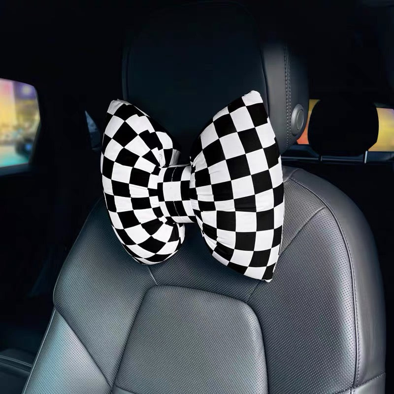 Checkers Bow Shaped Car Seat Headrest Pillow