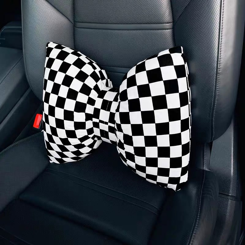 Checkers Bow Shaped Car Seat Headrest Pillow