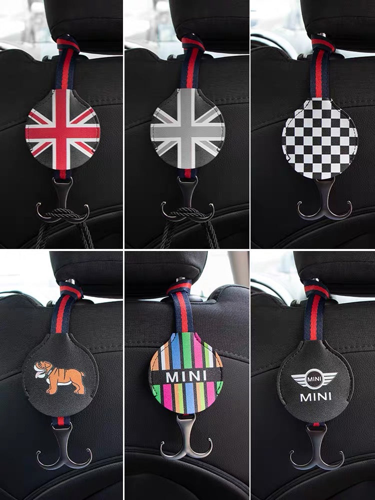 Car Seat Hooks Hanger for BMW Mini Jack union checkers rainbow bulldog patterns