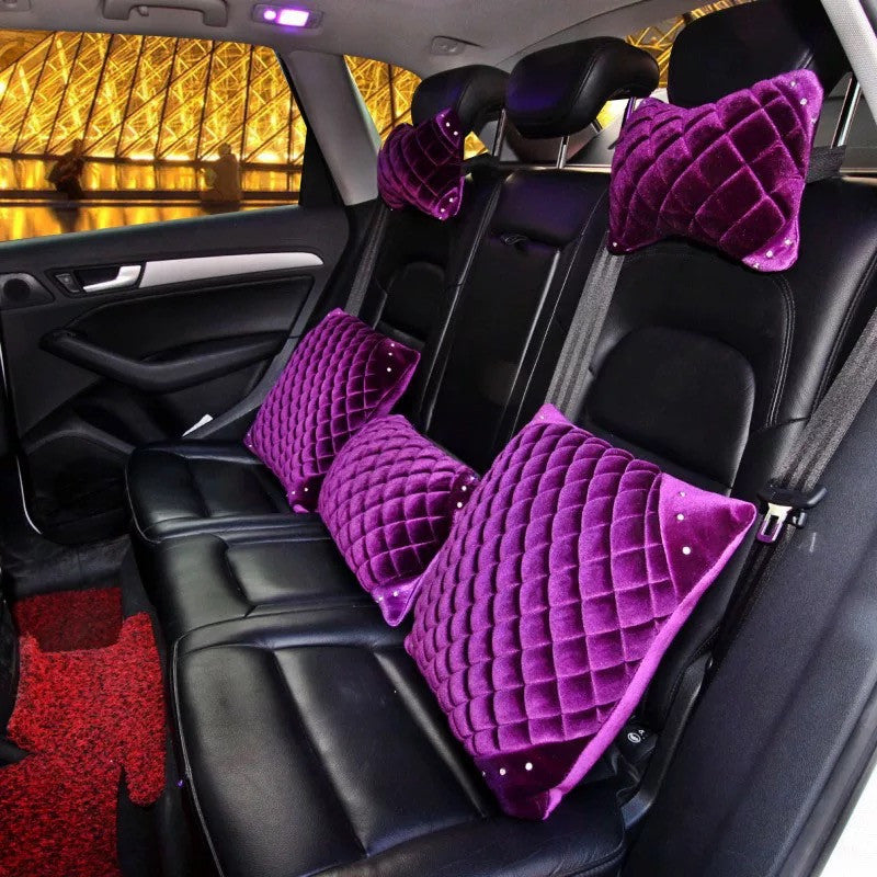 Neck Support For Car Seat - Velvet with Rhinestones purple/hot pink/black