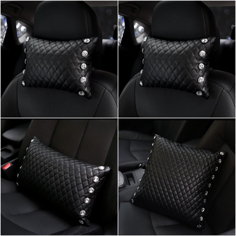 Black Quilted Leather Headrest with Bling Rhinestones