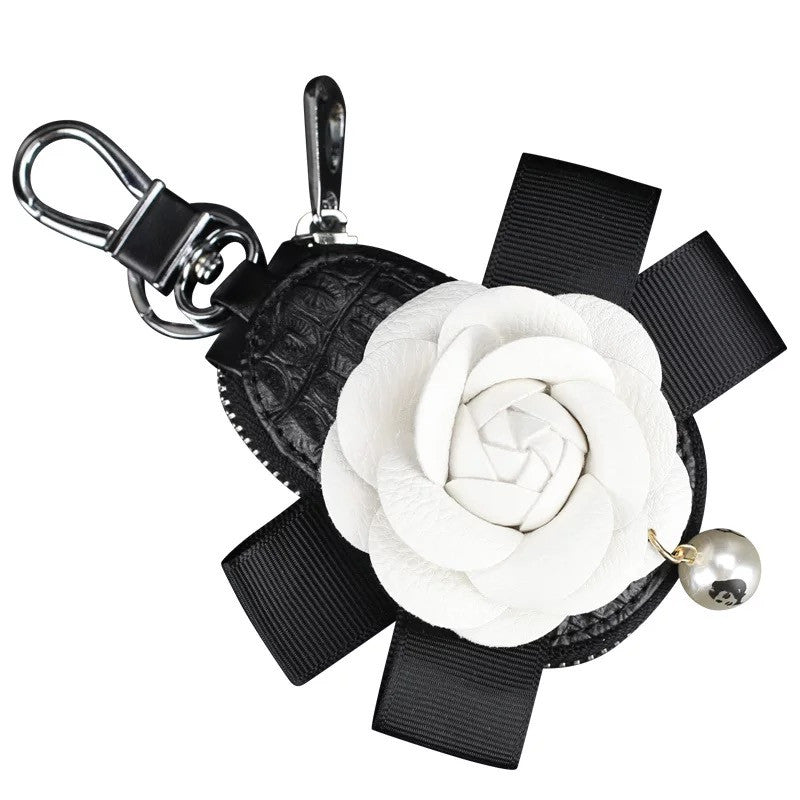 Leather Key Holder with Camellia