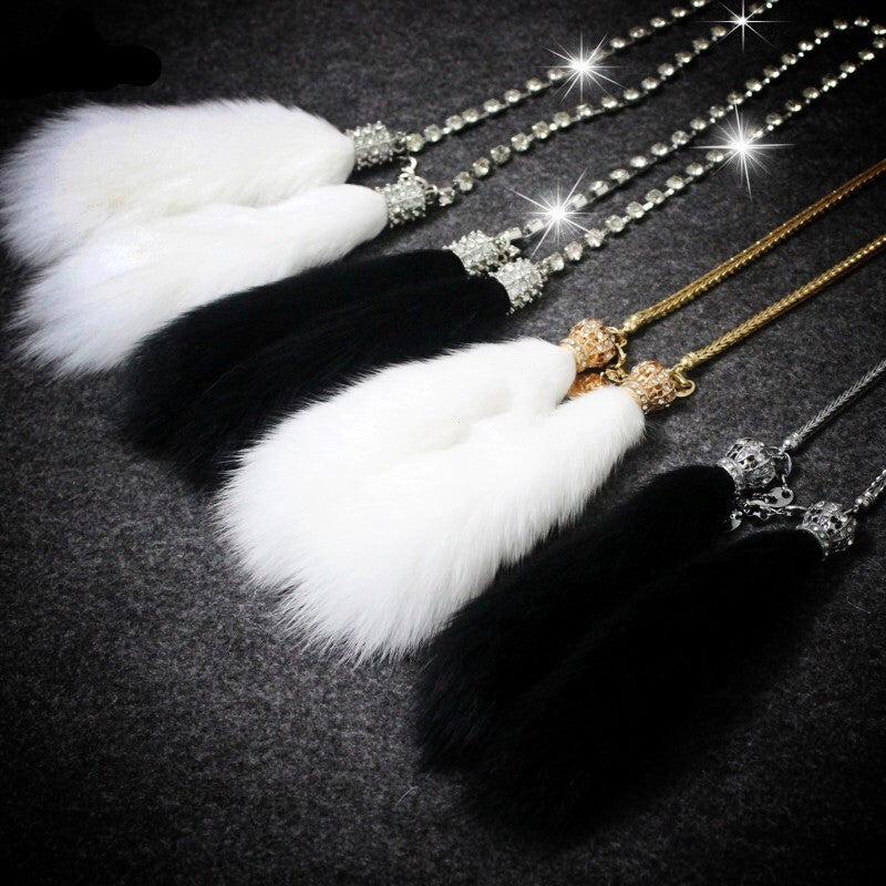 Faux Fur Bling Charm Rear View Pendant