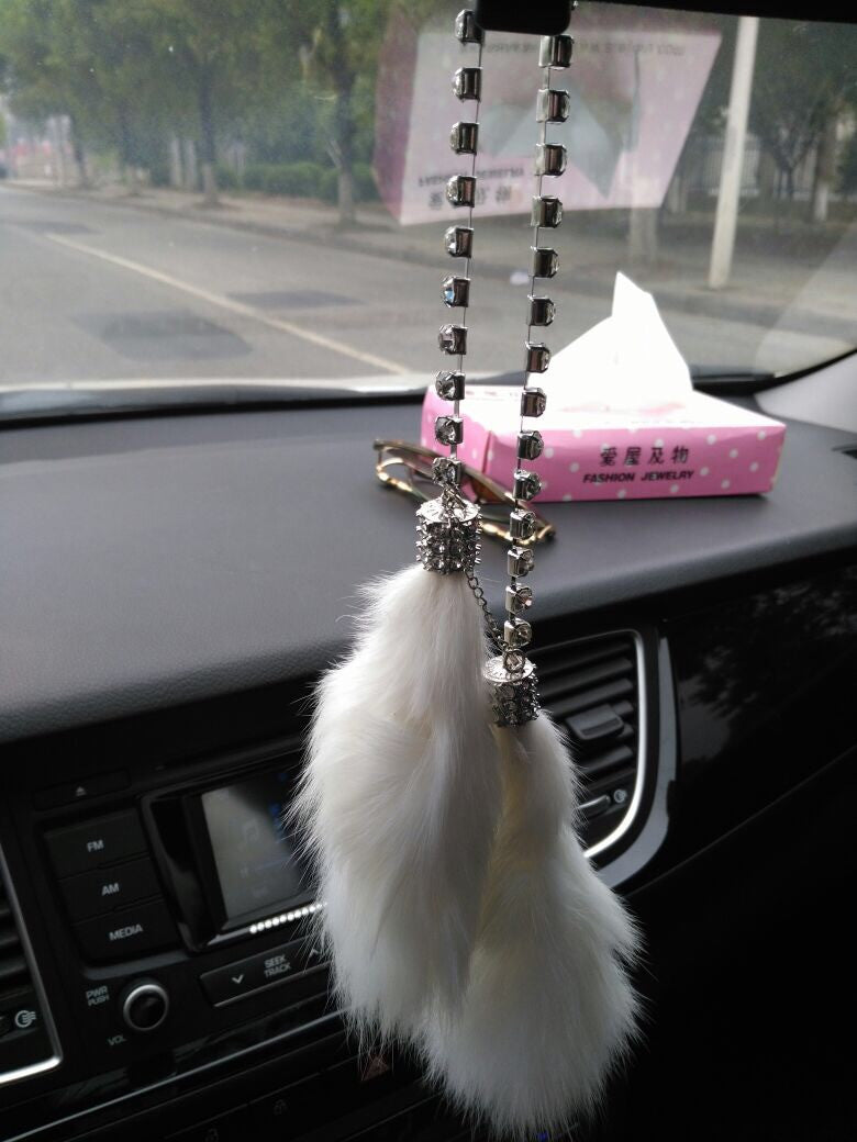 Faux Fur Bling Charm Rear View Pendant