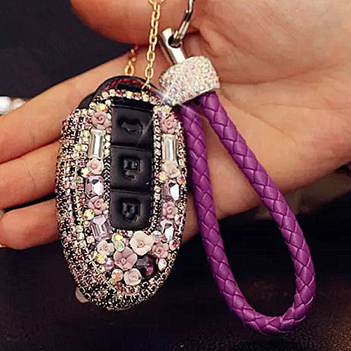 Cream Car Key fob Holder Cover and Bedazzled Keychain with Rhinestones –  Carsoda