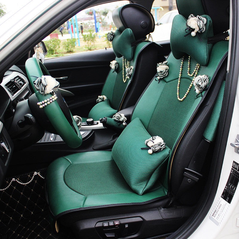 Emerald Car seat covers with Bling Pearl Chain and Flowers