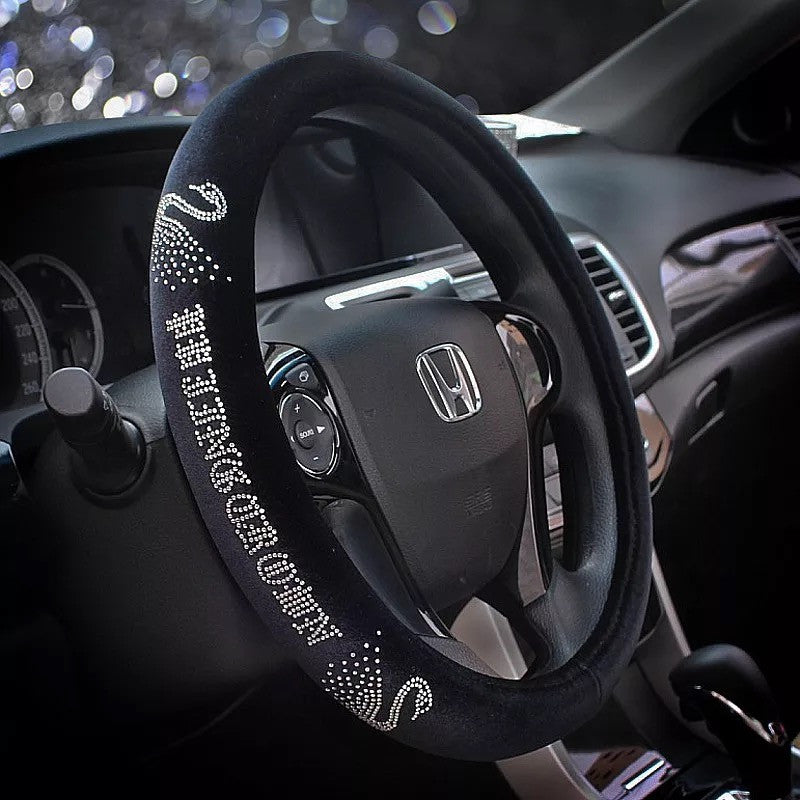 Black Velvet Steering wheel cover with Bling Swan