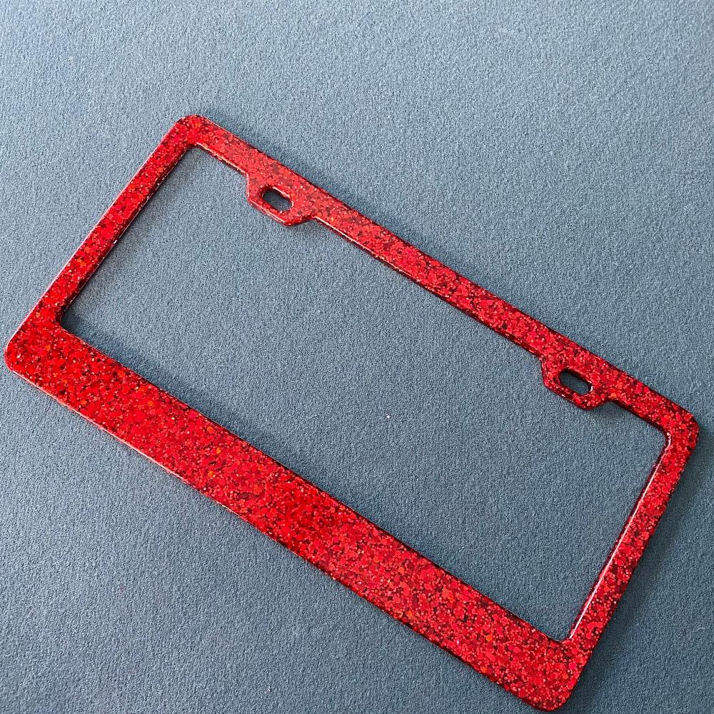 Red Holographic, Sparkle Glitter License Plate Frame Designed by Virginia Thomas