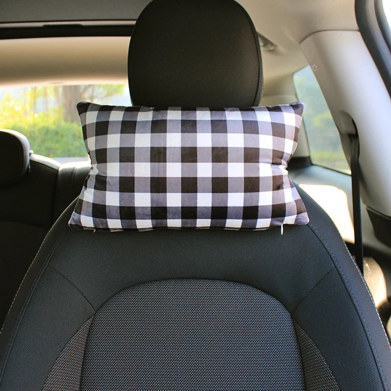 Plaid Checker Square Shaped Car Seat Headrest Pillow