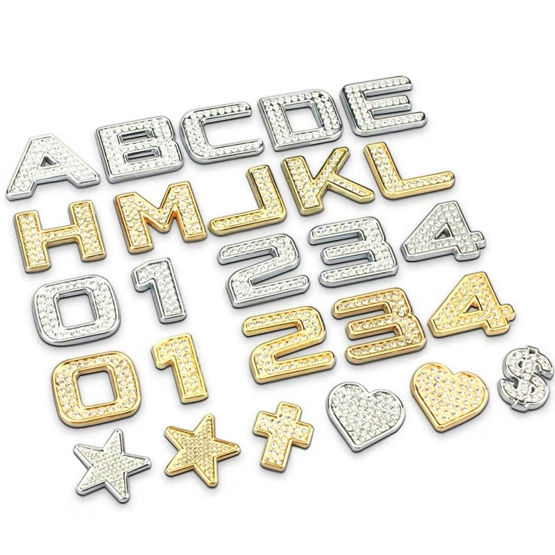 Golden 3D Bling Emblem Sticker Alphabet Letters and Numbers with Rhinestones Crystal for DIY decals