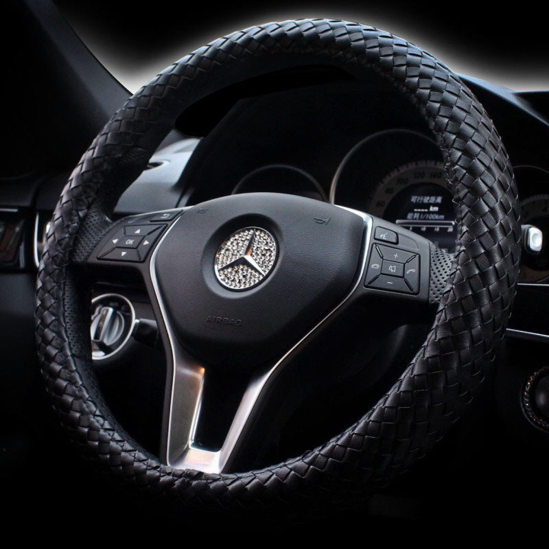 Braided Leather Steering wheel cover - Black