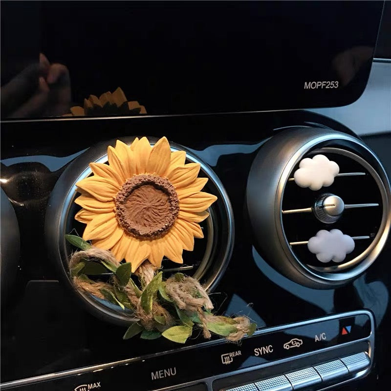 Sunflower Car Decoration -Air Vent Decoration with Freshener DIY clip or Mirror Pendant Charm