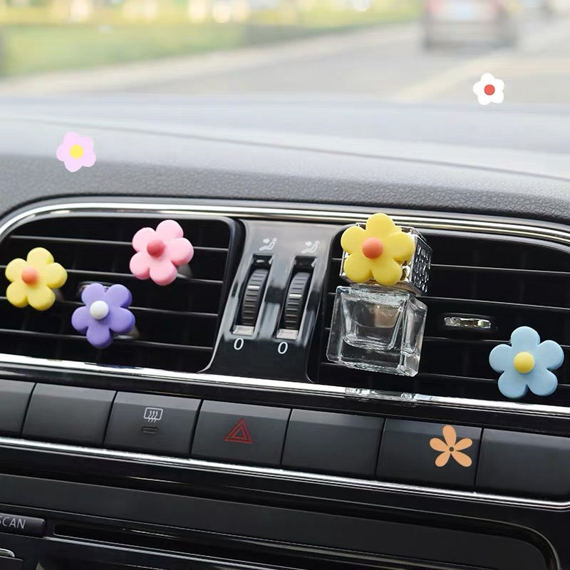 Set of 5 Flowers with a Perfume Bottle Daisy Car Air Vent Decoration with Fragnance DIY