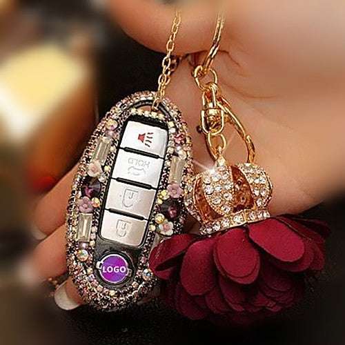 Bling Infiniti/Nissan Three/Four/Five keys Car Key Holder with Rhinestones and flowers - Pink/Purple