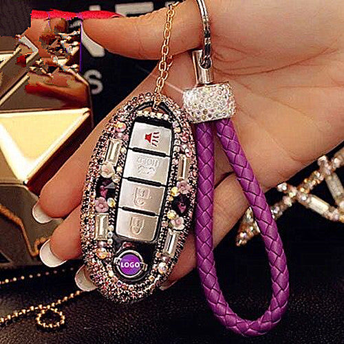 Bling Infiniti/Nissan Three/Four/Five keys Car Key Holder with Rhinestones and flowers - Pink/Purple