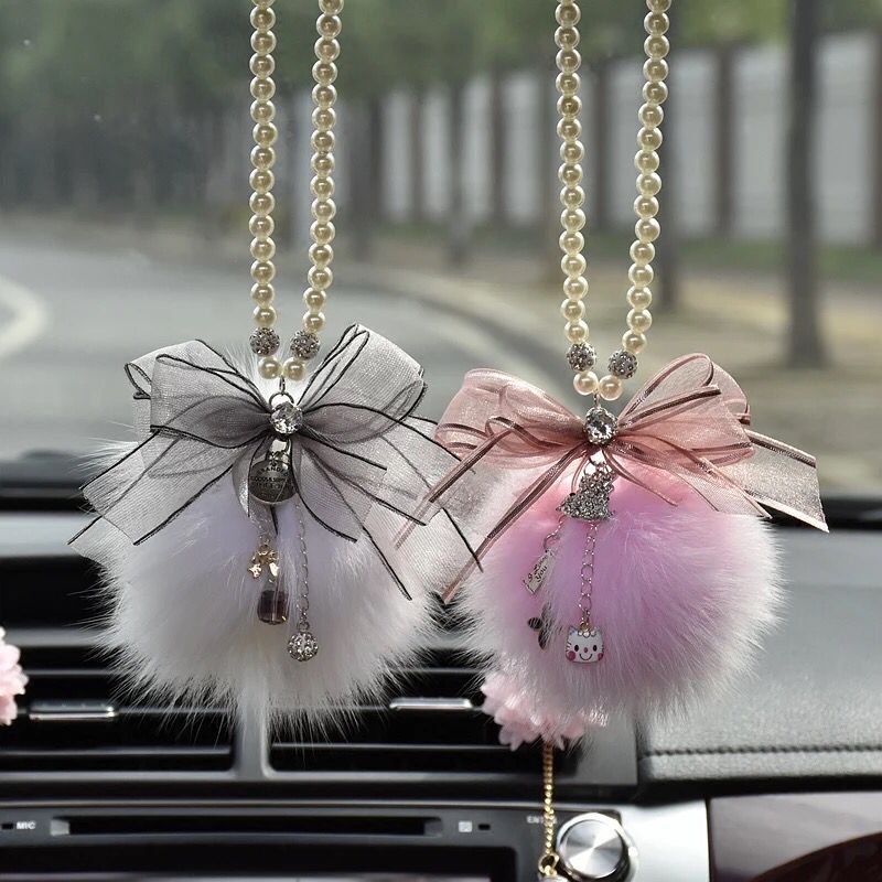 VERMON Stylish Flower Beads Pendant Car Interior Decor Rearview Mirror  Hanging Ornament 