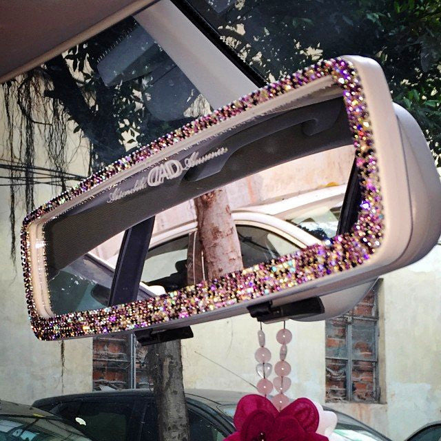 Bling Car Rear View Mirror Cover Hot Pink Rhinestones Clip-on Chrome –  Carsoda