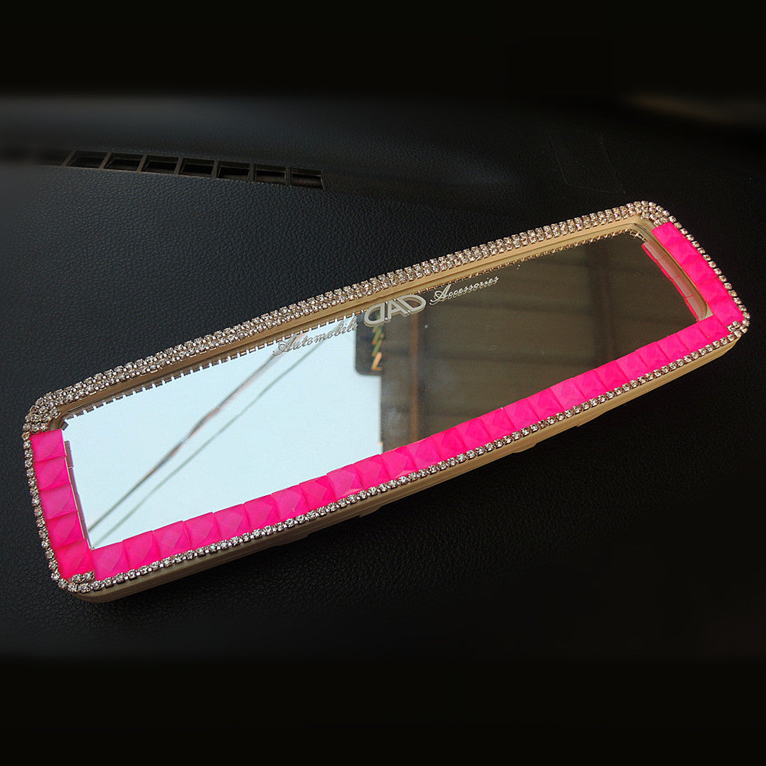 Bling Car Rear View Mirror Cover Hot Pink Rhinestones Clip-on