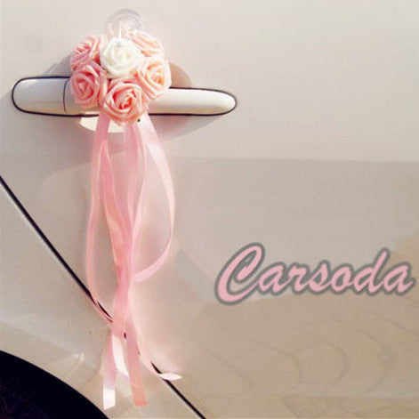 Just Married Car Decoration- Heart Shaped Flowers and Bow for Wedding –  Carsoda