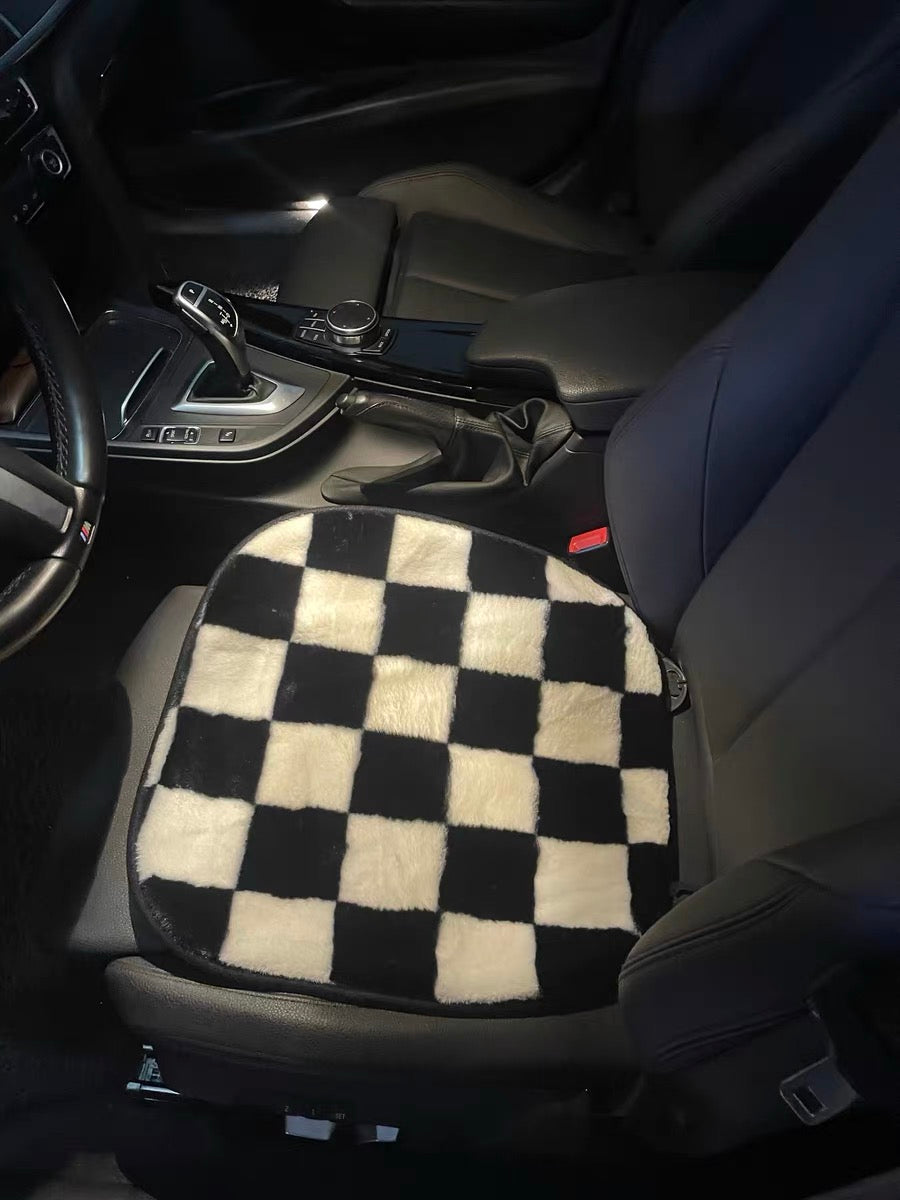 Black and white Checker Sherpa Wool Car Seat Cover