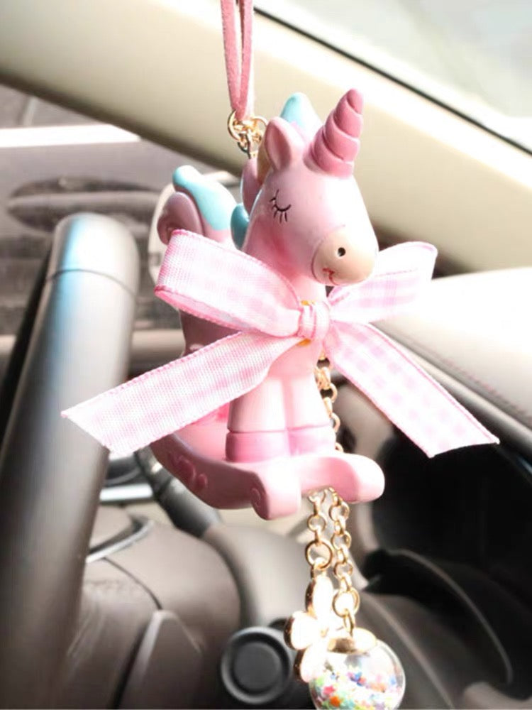 MINI-FACTORY Car Hanging Interior Decoration Rear View Mirror Accessories  Car Charm Ornament for Girls - Pink Unicorn 