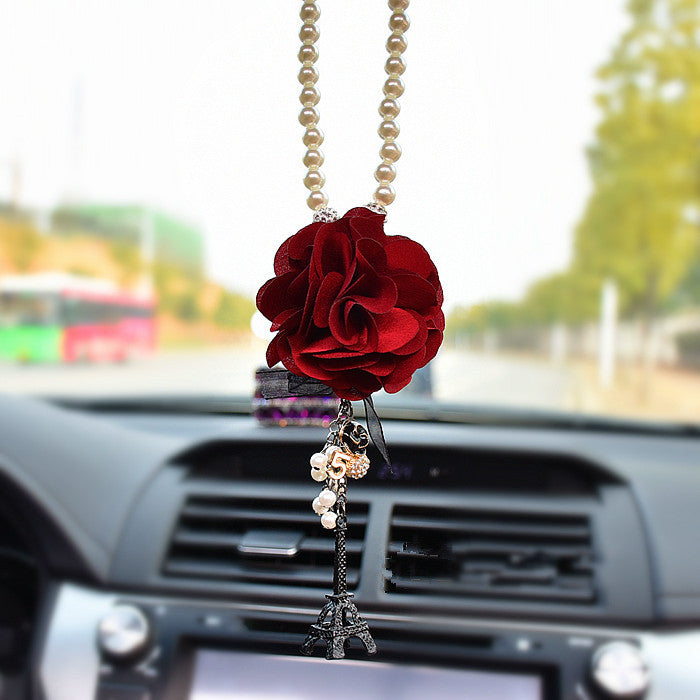 Car Mirror Charm-Flower and Eiffel Towel Rear View Mirror Pendant - Carsoda - 1